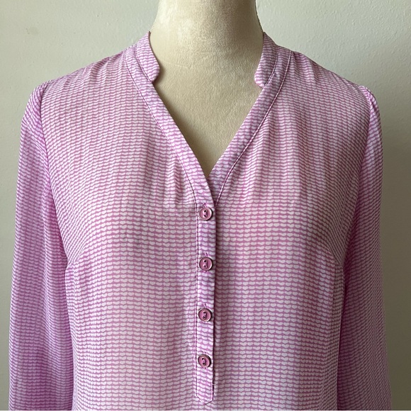 ANA Button Down Purple Heart Print Sheer Long sleeve Shirt for Women - Picture 3 of 8